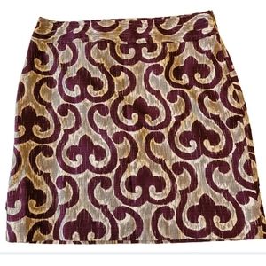 Ann Taylor petite ladies purple and gray fleur-de-lis design short skirt sze 10p